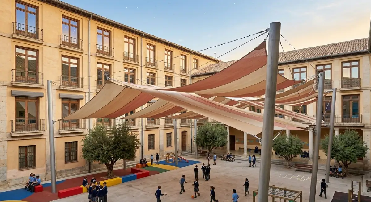 Toldos de lona tensada En patio de colegio